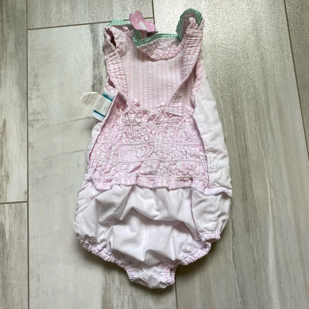 Funtasia Too! Light Pink Seersucker One-Piece Swimsuit with Smocked Back, 4T